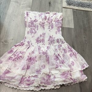 Floral Strapless Dress in Purple and White